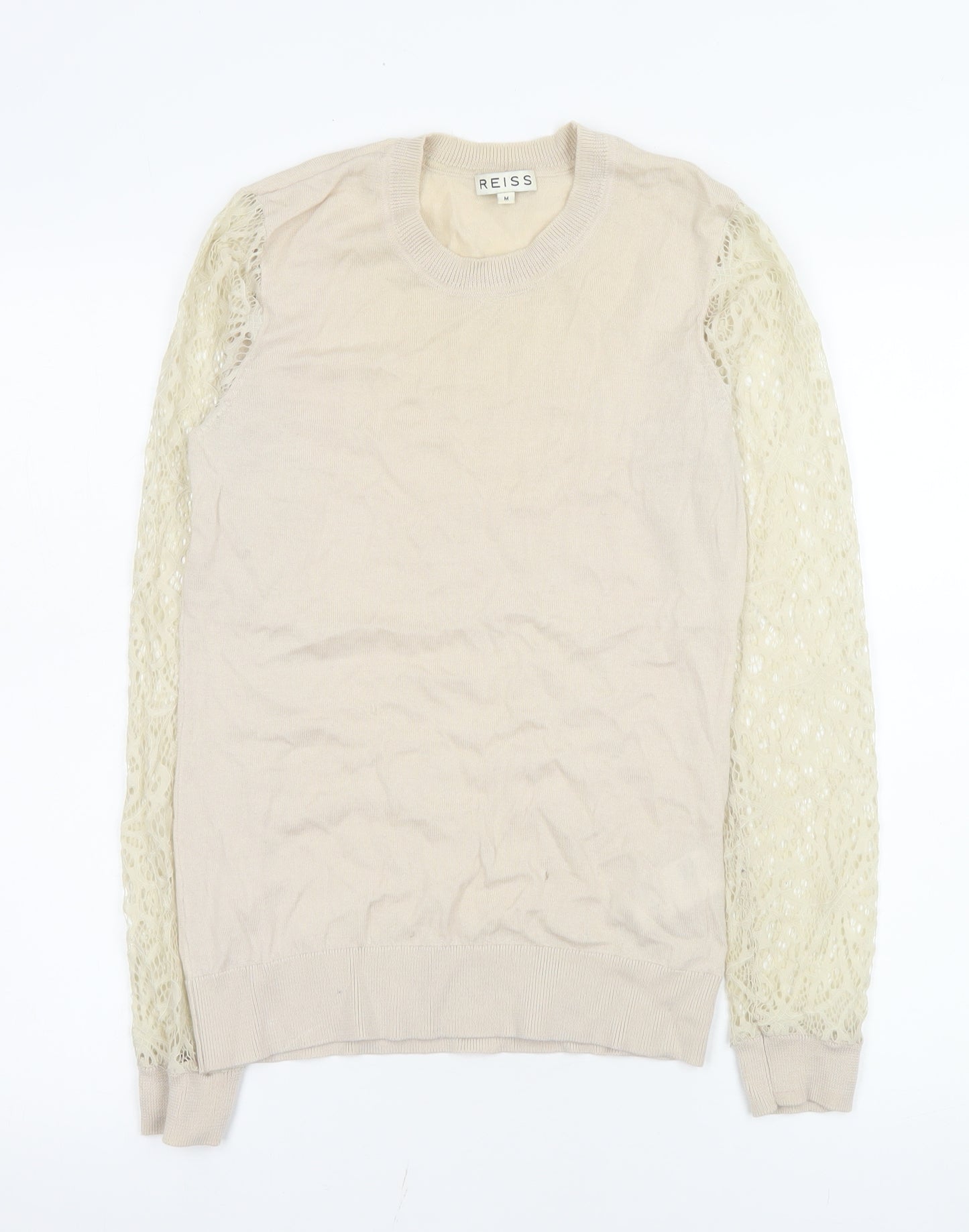 Reiss Women’s Beige Wool Lace Sleeve Knit Blouse Size M