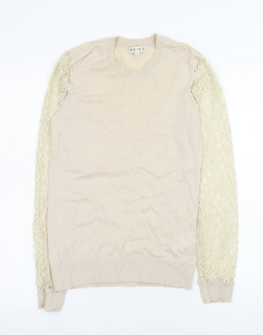 Reiss Women’s Beige Wool Lace Sleeve Knit Blouse Size M
