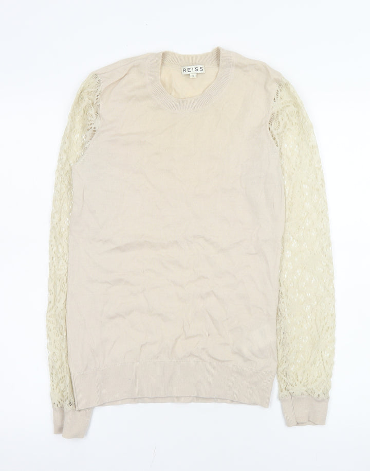 Reiss Women’s Beige Wool Lace Sleeve Knit Blouse Size M