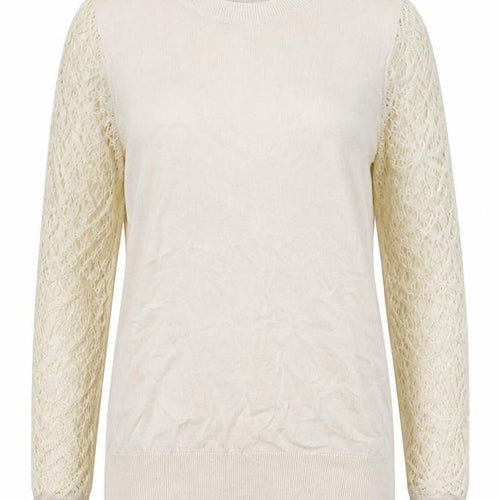 Reiss Women’s Beige Wool Lace Sleeve Knit Blouse Size M