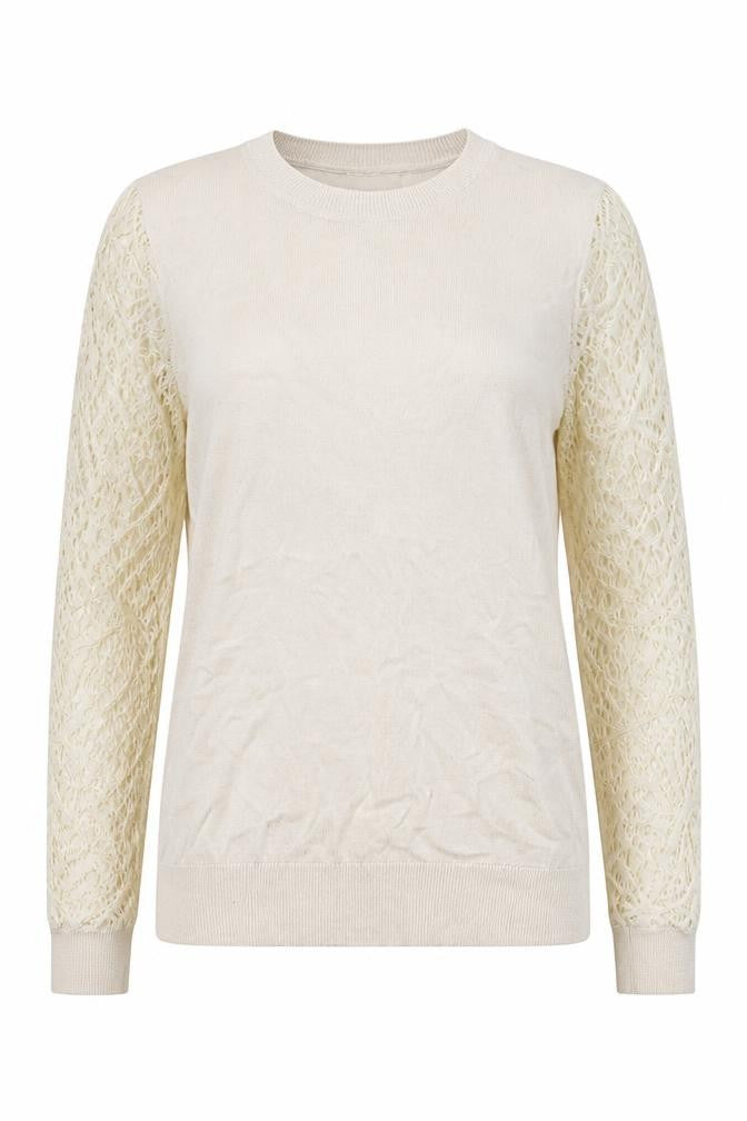 Reiss Women’s Beige Wool Lace Sleeve Knit Blouse Size M