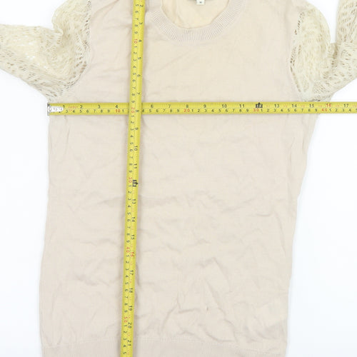 Reiss Women’s Beige Wool Lace Sleeve Knit Blouse Size M
