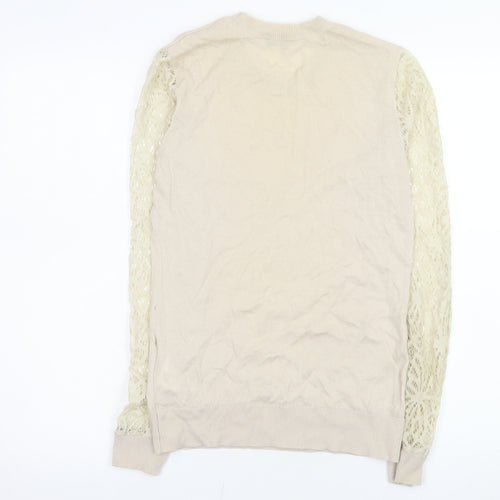 Reiss Women’s Beige Wool Lace Sleeve Knit Blouse Size M