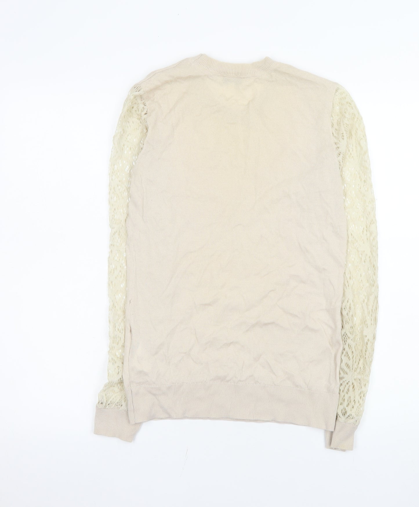 Reiss Women’s Beige Wool Lace Sleeve Knit Blouse Size M