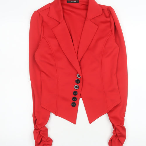 Quiz Women Red Fitted Long Sleeve Single-Breasted Blazer Size 10