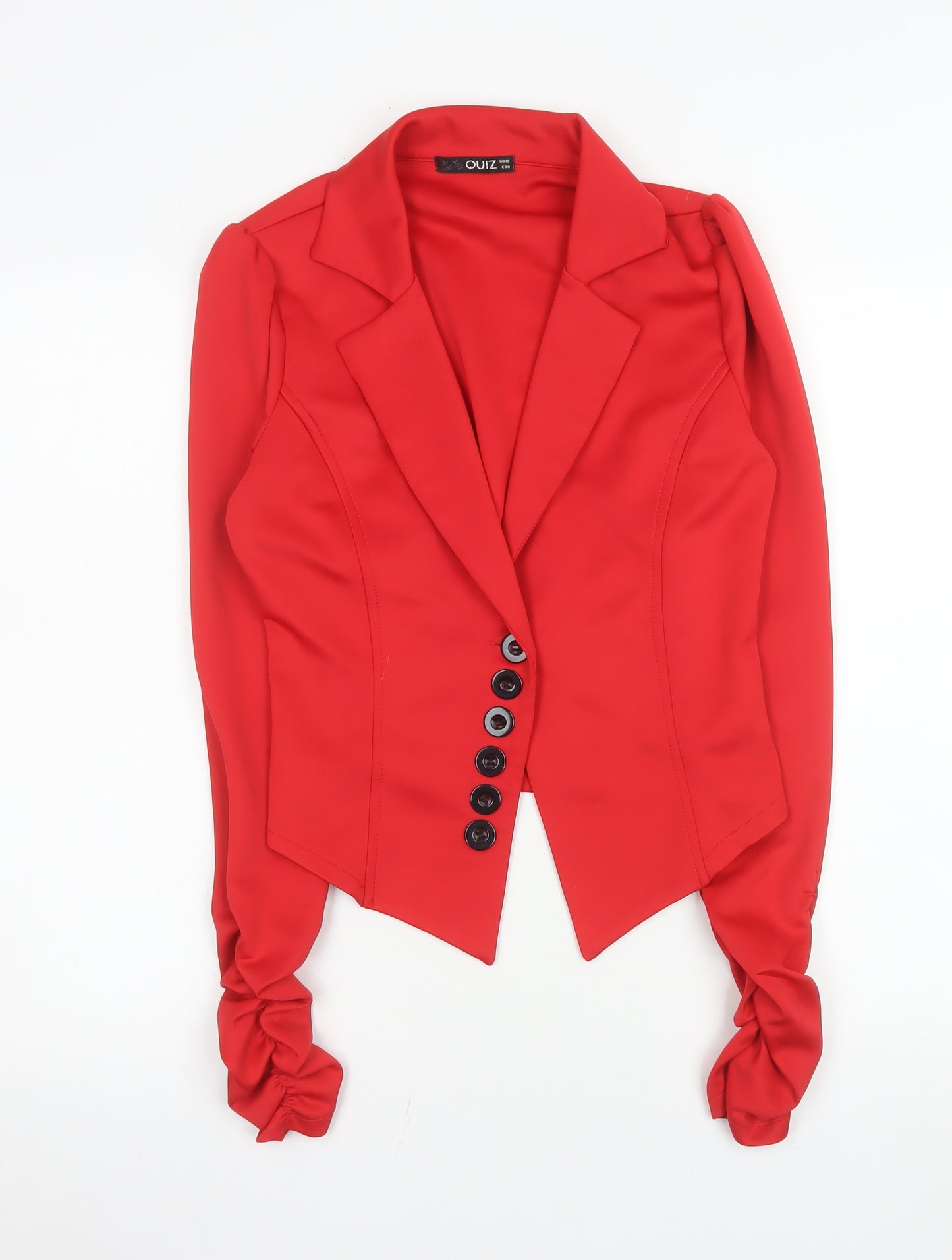 Quiz Women Red Fitted Long Sleeve Single-Breasted Blazer Size 10