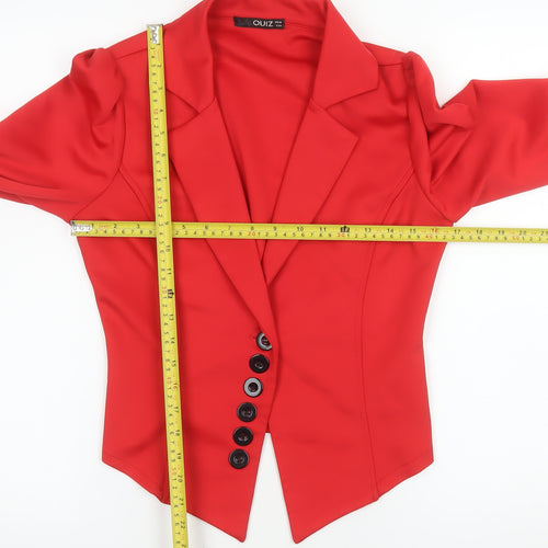 Quiz Women Red Fitted Long Sleeve Single-Breasted Blazer Size 10