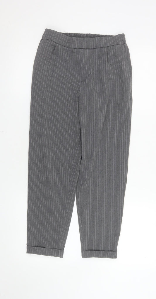 Pull&Bear Womens Grey Pinstripe Tapered Trousers Size S