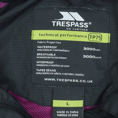 Trespass Womens Black Waterproof Hooded Rain Coat Jacket L
