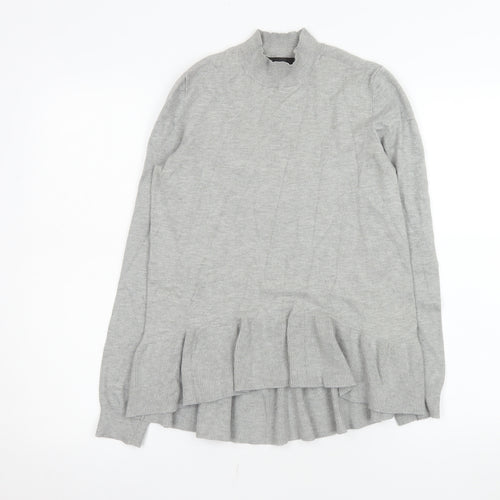 Vero Moda Women's Grey Ruffle Hem Mock Neck Long Sleeve Tunic Top Size M