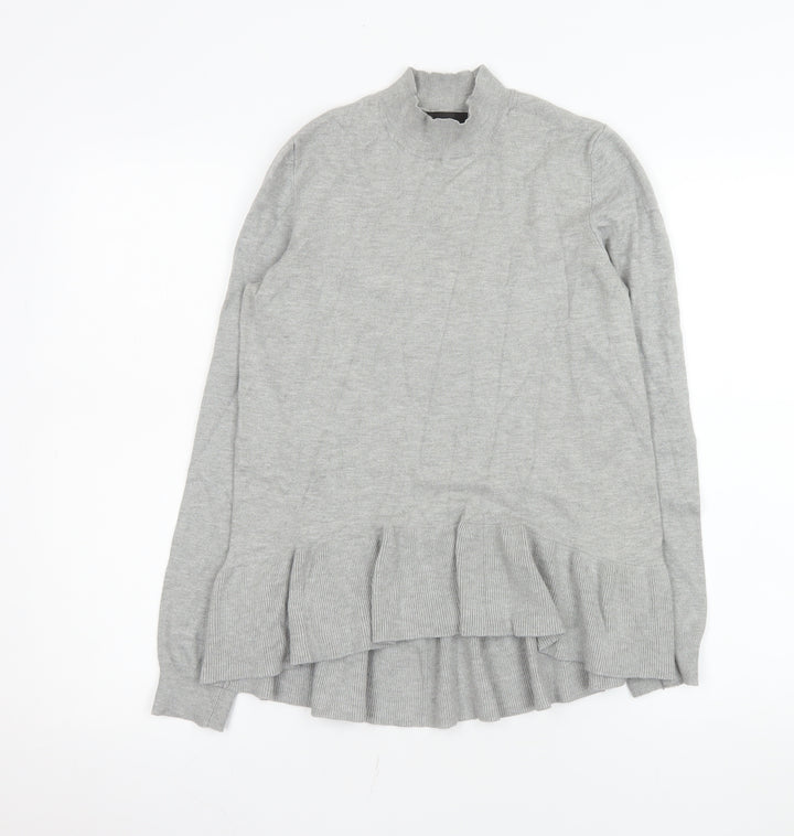 Vero Moda Women's Grey Ruffle Hem Mock Neck Long Sleeve Tunic Top Size M