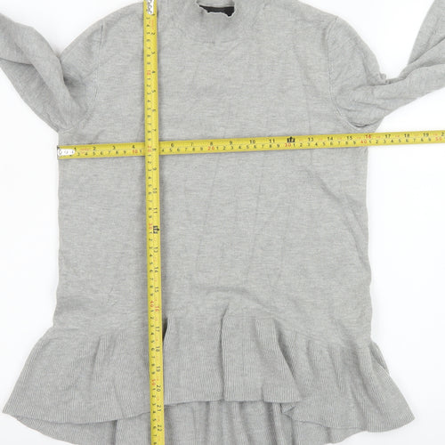 Vero Moda Women's Grey Ruffle Hem Mock Neck Long Sleeve Tunic Top Size M