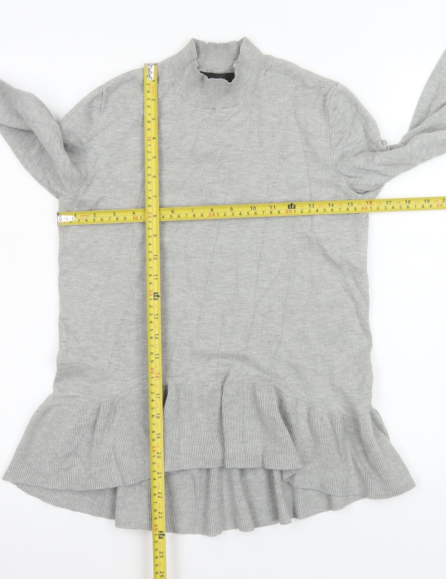 Vero Moda Women's Grey Ruffle Hem Mock Neck Long Sleeve Tunic Top Size M