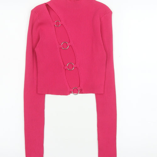 PrettyLittleThing Women’s Pink Cropped Ring Detail Long Sleeve Top Size S