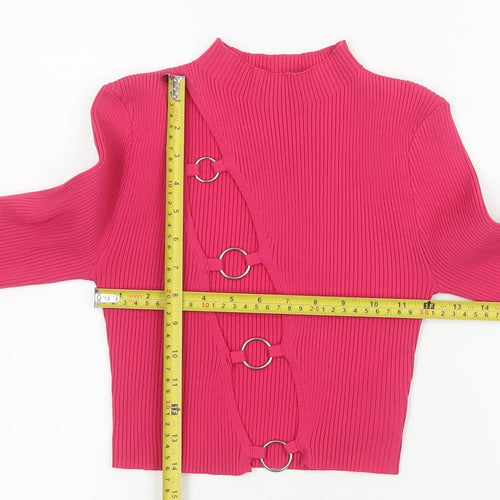 PrettyLittleThing Women’s Pink Cropped Ring Detail Long Sleeve Top Size S