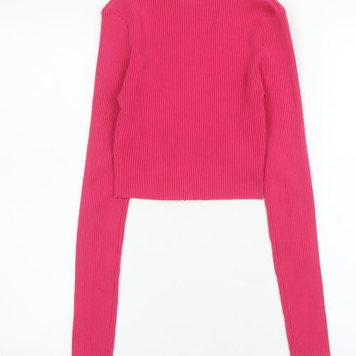 PrettyLittleThing Women’s Pink Cropped Ring Detail Long Sleeve Top Size S