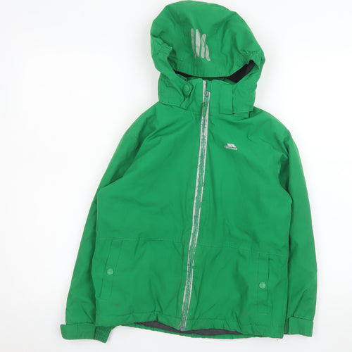 Trespass Boys Green Waterproof Hooded Rain Coat Jacket 7-8 Years