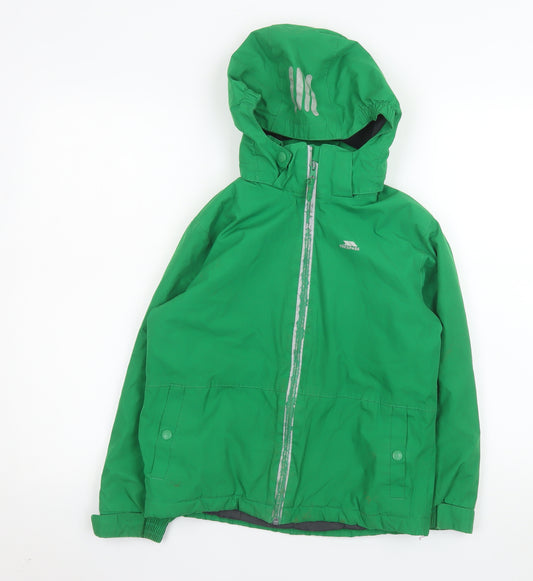 Trespass Boys Green Waterproof Hooded Rain Coat Jacket 7-8 Years
