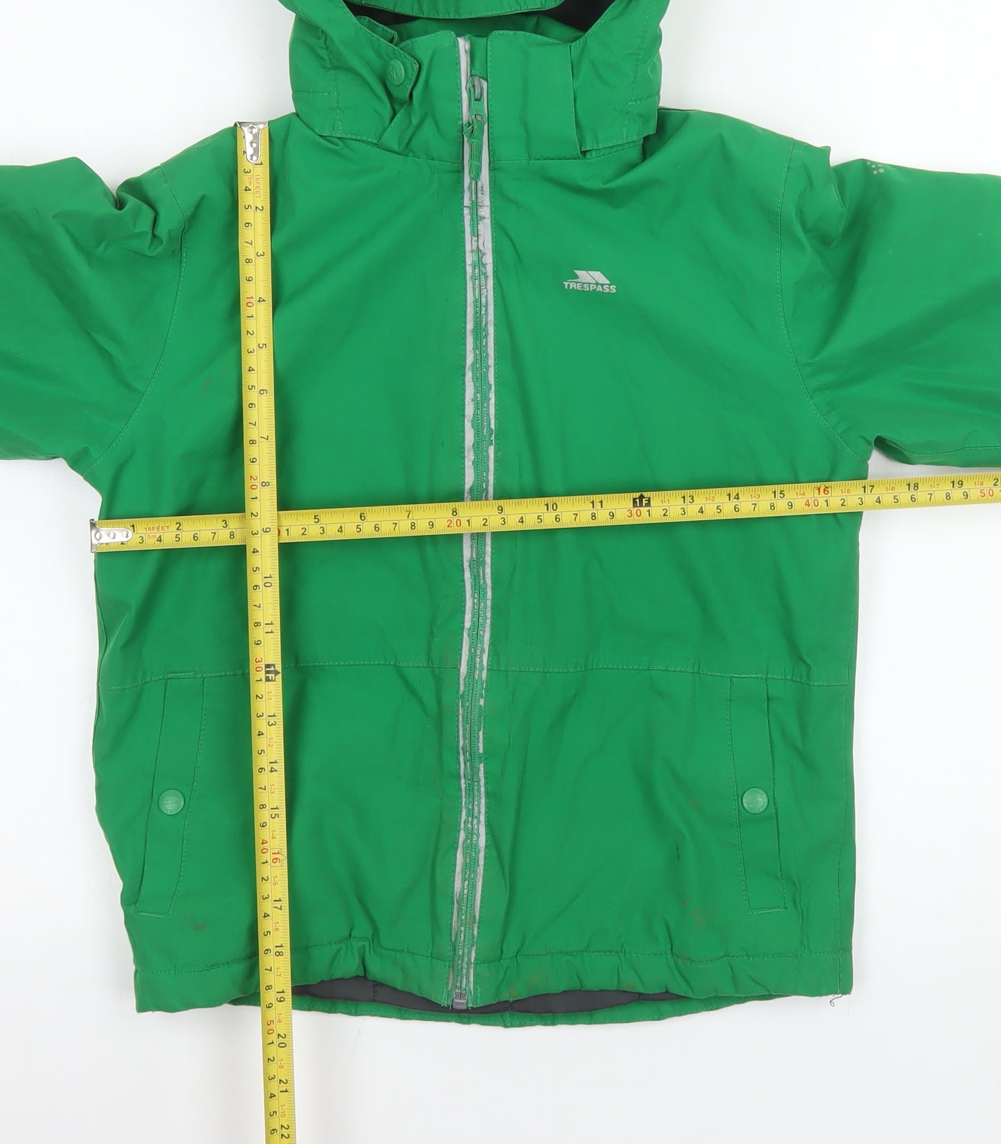 Trespass Boys Green Waterproof Hooded Rain Coat Jacket 7-8 Years