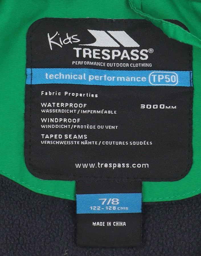 Trespass Boys Green Waterproof Hooded Rain Coat Jacket 7-8 Years