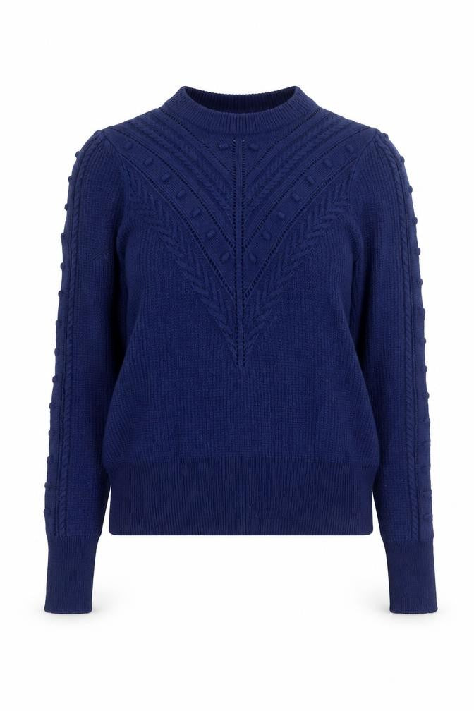 Front view of Marks & Spencer Women Blue, size 10, Mock Neck Cable-Knit Jumper
