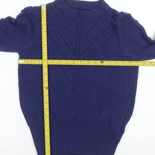 Marks and Spencer Women Blue Size 10 Mock Neck Cable-Knit Jumper