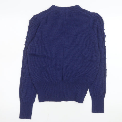 Marks and Spencer Women Blue Size 10 Mock Neck Cable-Knit Jumper