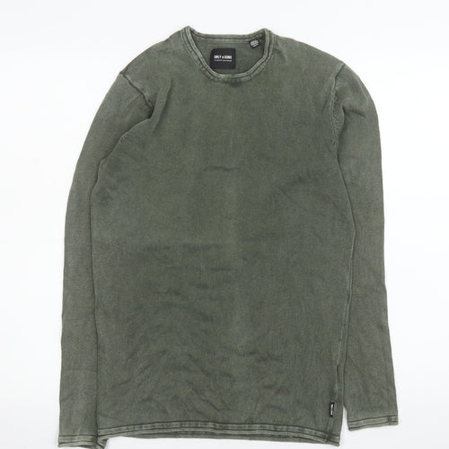 ONLY & SONS Men's Green Cotton Crew Neck Long Sleeve Jumper XS