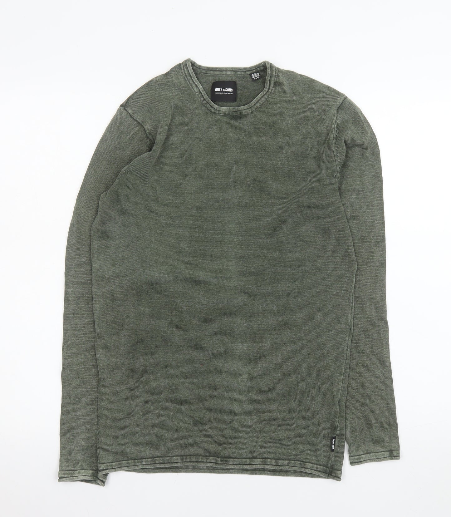 ONLY & SONS Men's Green Cotton Crew Neck Long Sleeve Jumper XS