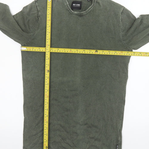 ONLY & SONS Men's Green Cotton Crew Neck Long Sleeve Jumper XS