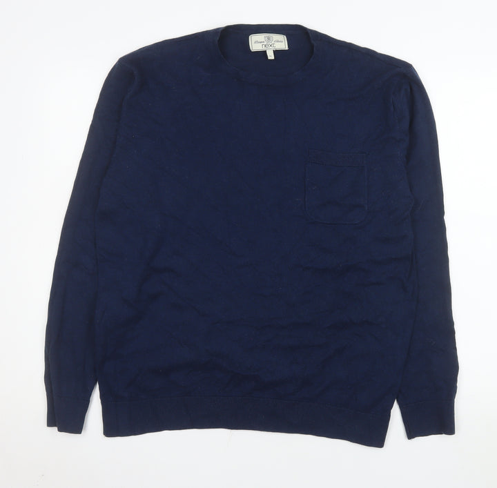 Next Men’s Blue XL Cotton Crew Neck Pullover Jumper