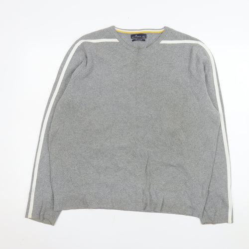 Marks and Spencer Men's Grey Cotton Crew Neck Pullover Jumper L