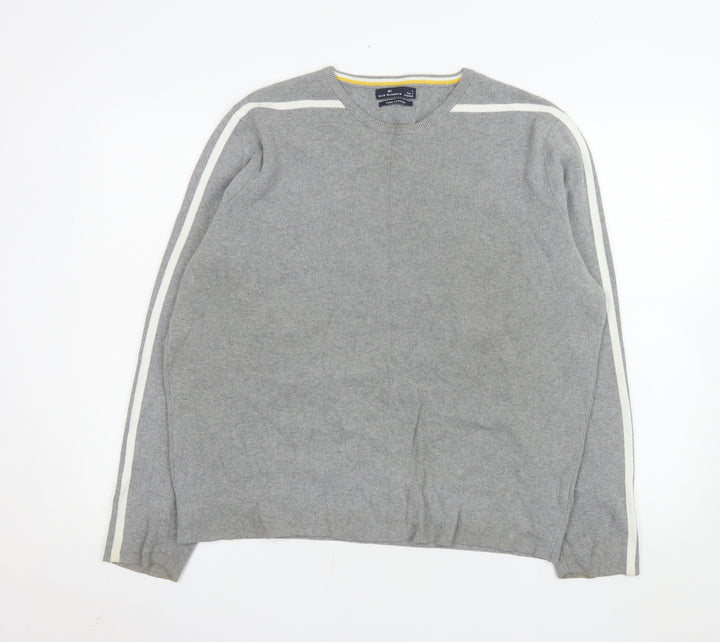 Marks and Spencer Men's Grey Cotton Crew Neck Pullover Jumper L