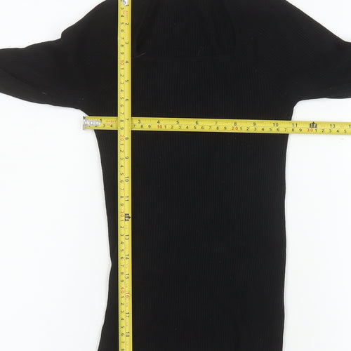 Miss Selfridge Women's Black Size 8 Ribbed Long Sleeve Slim Fit Top