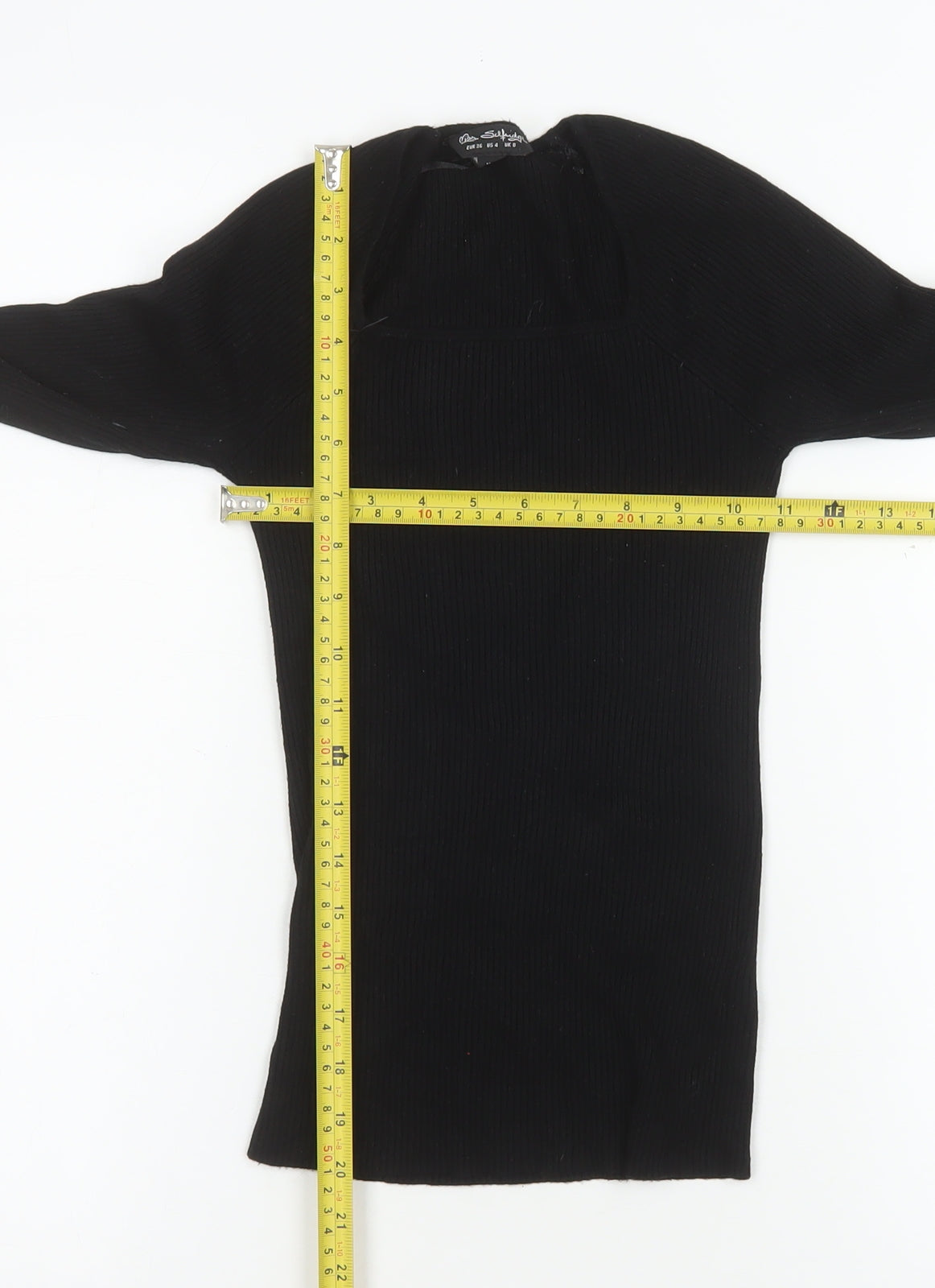 Miss Selfridge Women's Black Size 8 Ribbed Long Sleeve Slim Fit Top