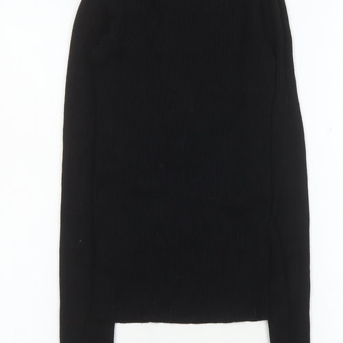 Miss Selfridge Women's Black Size 8 Ribbed Long Sleeve Slim Fit Top