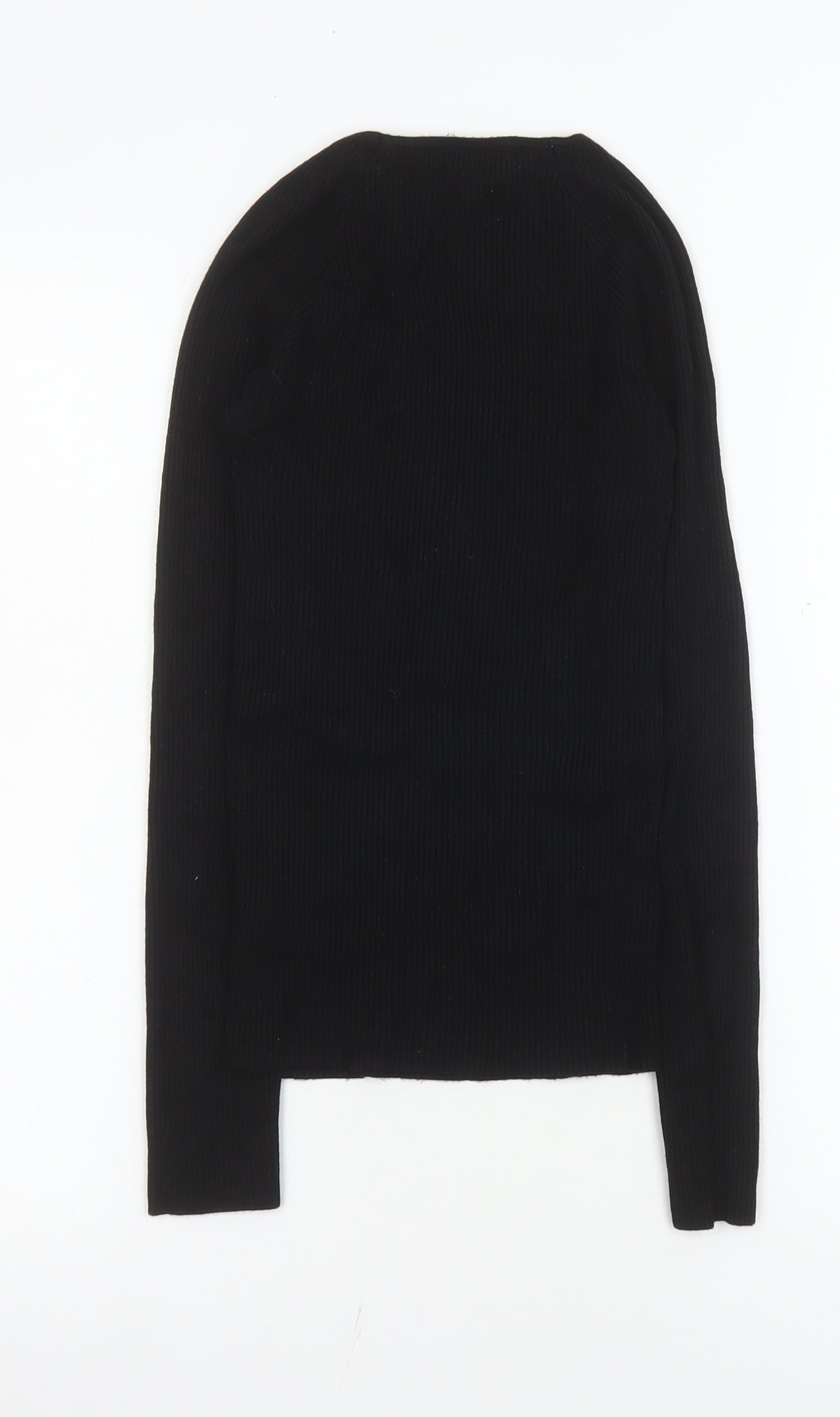 Miss Selfridge Women's Black Size 8 Ribbed Long Sleeve Slim Fit Top