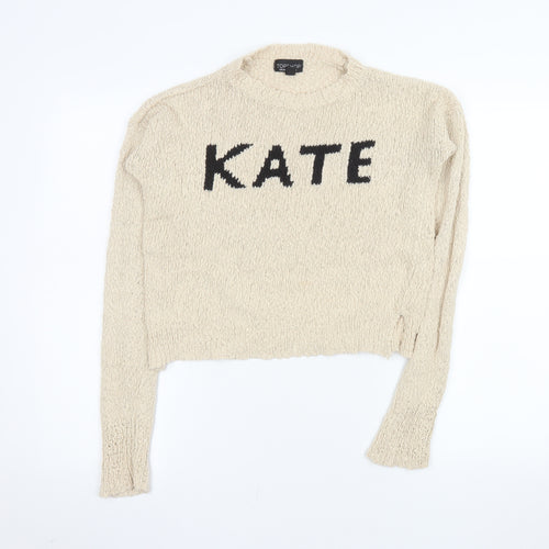 Topshop Women's Beige Knit Pullover Jumper Size 10 Cotton