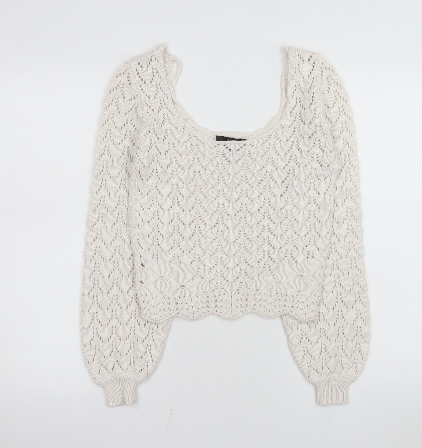 Forever 21 Women Ivory Crochet Knit Cropped Long Sleeve Blouse S