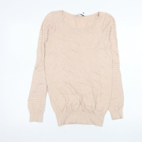 Oasis Women’s Beige Knit Long Sleeve Scoop Neck Blouse Size M