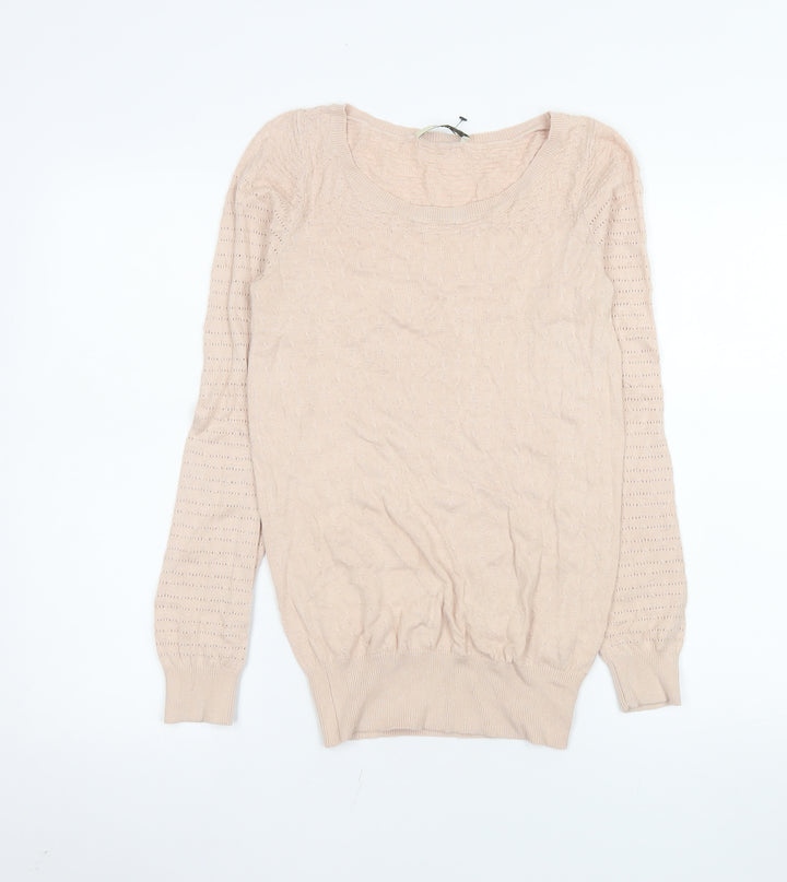 Oasis Women’s Beige Knit Long Sleeve Scoop Neck Blouse Size M