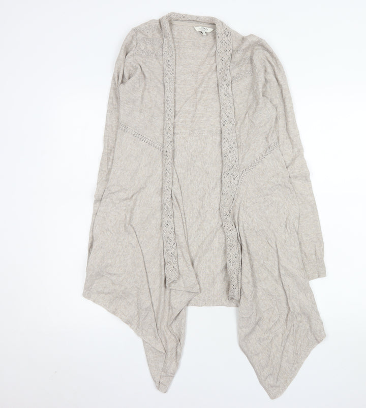 FatFace Women Beige Cotton Open Knit Long Sleeve Cardigan Size 10