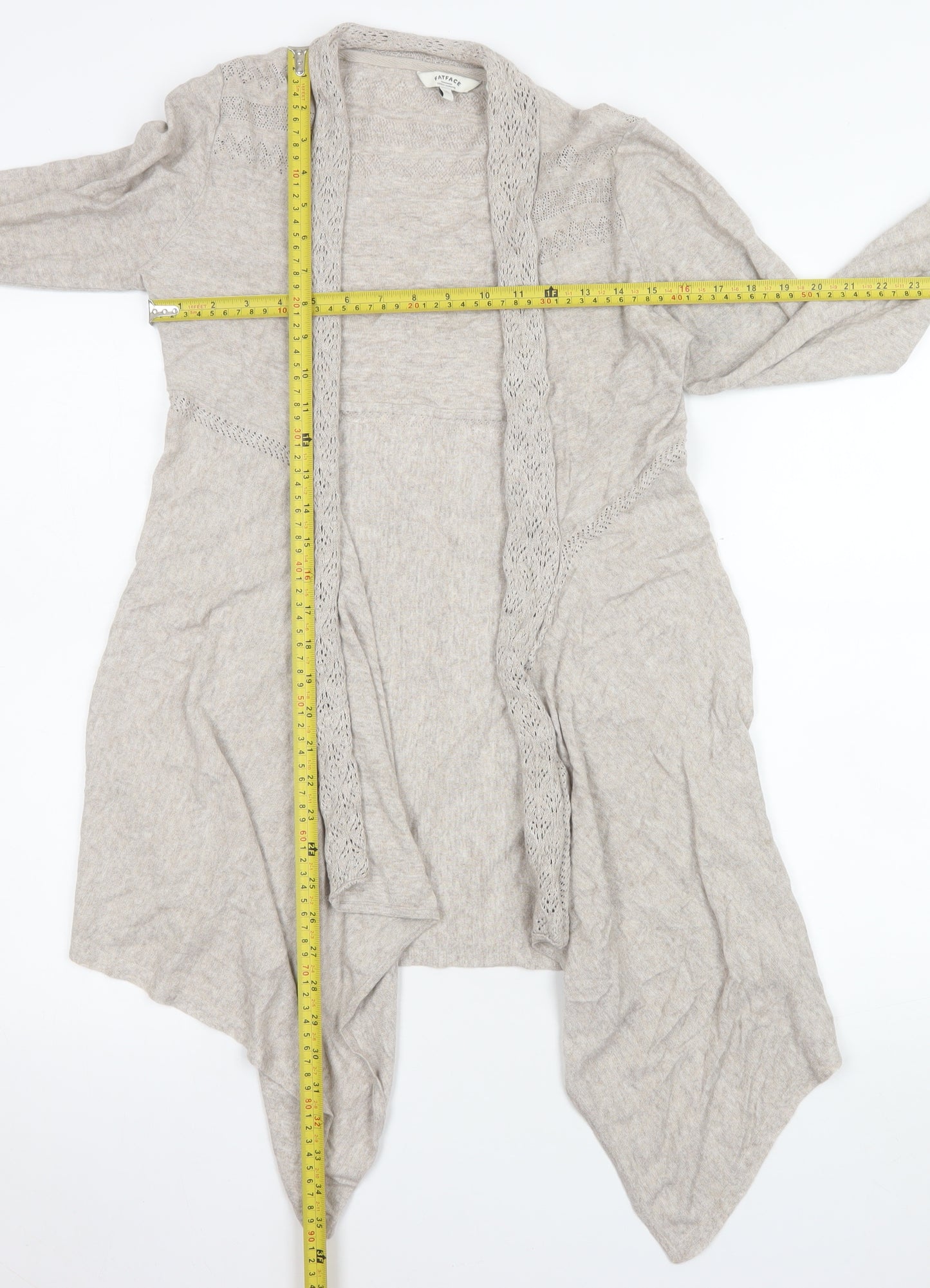 FatFace Women Beige Cotton Open Knit Long Sleeve Cardigan Size 10
