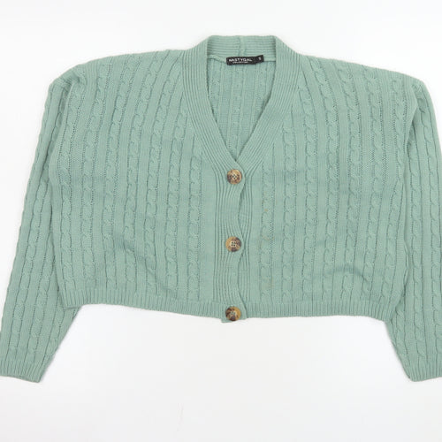 Nasty Gal Womens Green Cable-Knit Button Cardigan Size S