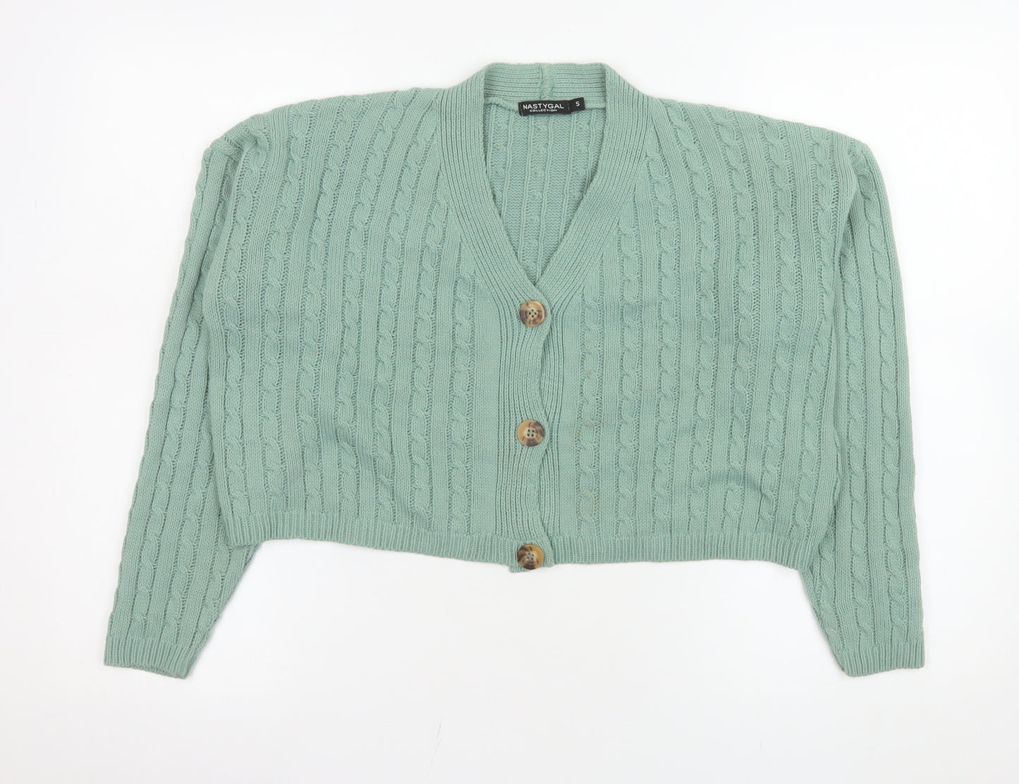 Nasty Gal Womens Green Cable-Knit Button Cardigan Size S