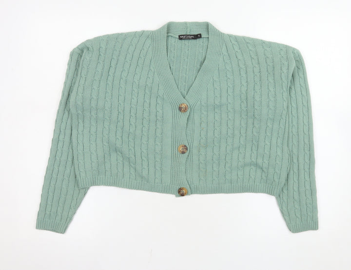 Nasty Gal Womens Green Cable-Knit Button Cardigan Size S