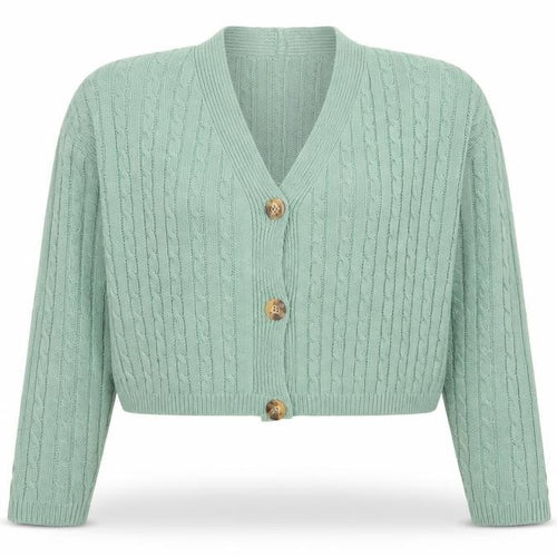 Nasty Gal Womens Green Cable-Knit Button Cardigan Size S