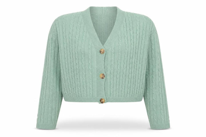 Nasty Gal Womens Green Cable-Knit Button Cardigan Size S