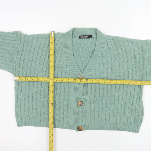 Nasty Gal Womens Green Cable-Knit Button Cardigan Size S