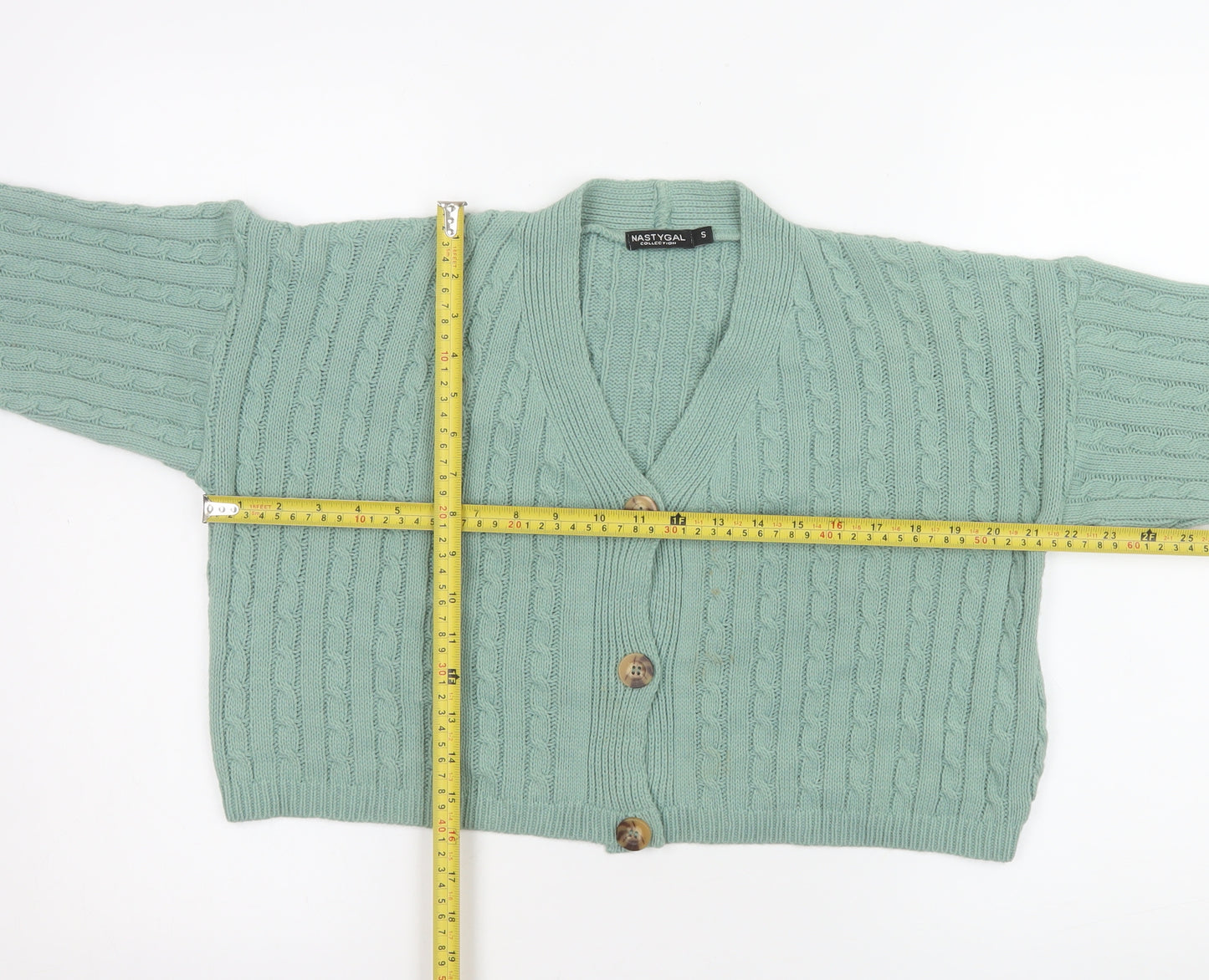 Nasty Gal Womens Green Cable-Knit Button Cardigan Size S